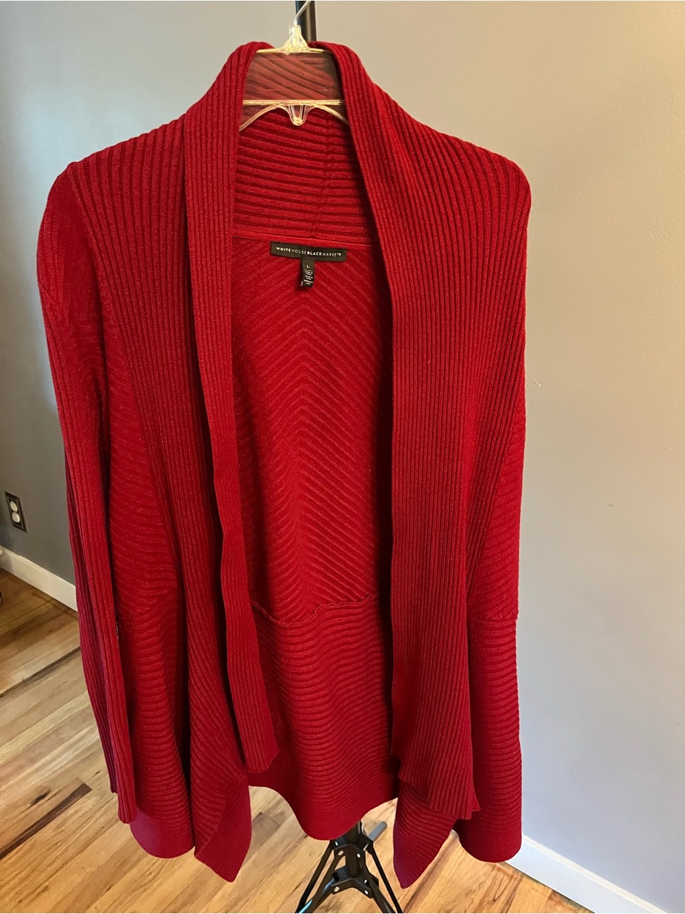 White House Black Market Red Open-Front Ribbed Cardigan